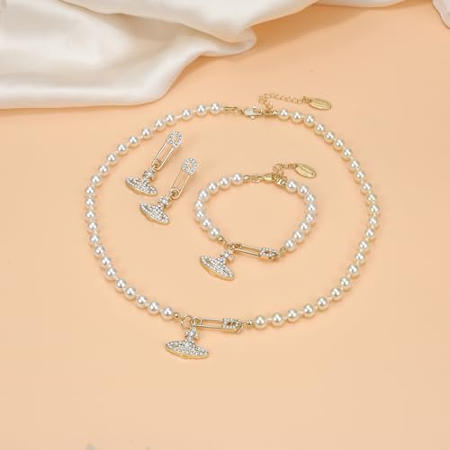 Collier perles Saturne femme avec pendentif planète diamant - 6