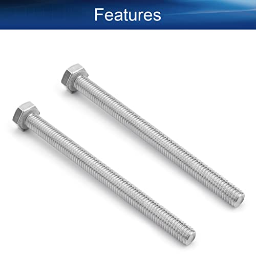 Image of Bettomshin 5Pcs M8 x 100mm Hex Bolts, 304 Stainless Steel 1.25mm Thread Pitch Fully Threaded Metric Hex Head Screw Bolts, Hexagon Screw Bolt, Hex Tap Bolts, Silver, A2-70 (Overall Size 105.3x13x13mm)