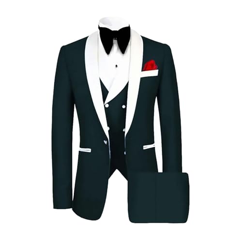 Men Classic Tuxedo 3 Pieces Blazers Vest Pants Fitted Jacket One Button Shawl Lapel Wedding Prom Set Dark Green
