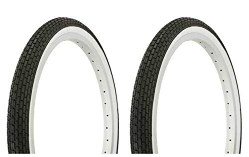 Lowrider Tire Set - Two Duro 20' x 1.75' Black/White Side Wall Tires for BMX, Chopper, and Bicycle