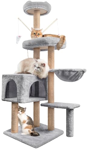 Kratzbaum, 145 cm Katzenbaum Kletterbaum, Aktivitätskratzbäum Kletterturm mit Sisalsäulen, Katzenspielzeug, Katzen Höhle, Plattformen, Liegemulde...