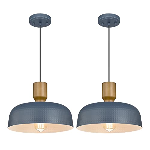 Image of Darkaway Pendant Light Fixtures Ceiling Hanging with Hammered Metal Shade, Modern Pendant Light for Kitchen Island Lighting Hanging Lamp Adjustable Height, Medium 2 Pack