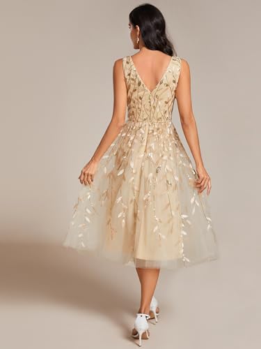 Ever-Pretty Women's A Line V Neck Open Back Sleeveless Ruched Sequin Knee Length Formal Dress 021062