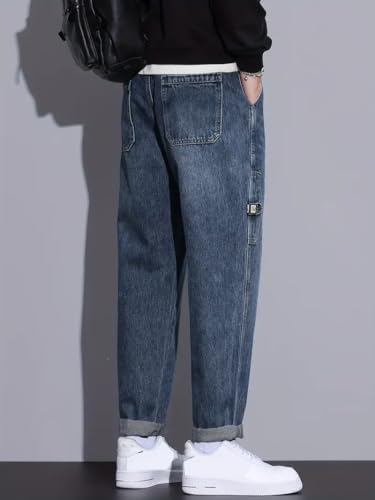 Image of Men's Loose Fit Denim Jeans | Mid Rise Straight Baggy Fit | Stretchable Casual Streetwear Jeans for Men
