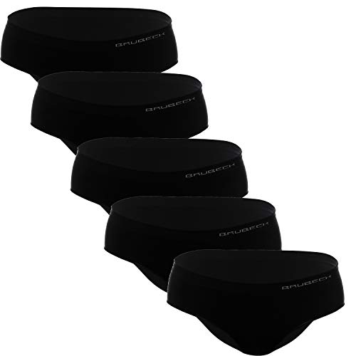 Preisvergleich Produktbild BRUBECK 5er Pack Baumwolle Hipster schwarz Damen / Slips atmungsaktiv / Womens Underwear / Schwarze Unterhose schnell trocknend / Hüftslips / 80% Baumwolle / Gr. S, Black / HI00043A