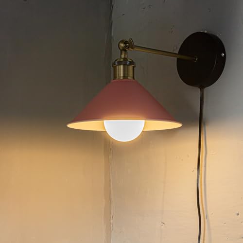 Image of ANYE Wall Sconce UL Plug-in Cord Bronze E26 Base Retro Minimalist Style Macaron Pink Iron Shade Wall Light Fixture for Cabinet Kitchen Hotel Bulb Sold Separately