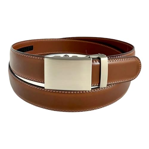 Men's Belt Automatic Buckle Leather 3.5Cm Solid Genuine Leather Belt Clothes Accessories Brown 125cm3
