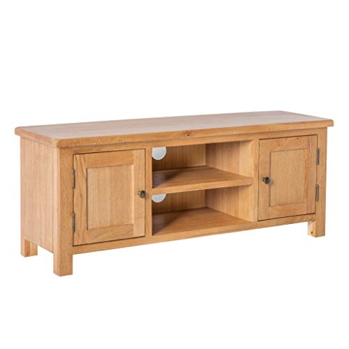Surrey Oak Large TV Unit Cabinet for Living Room | Roseland Furniture Traditional Rustic Waxed 120 cm Solid Wood Television Stand Suitable for TVs up to 54 inch| Fully Assembled