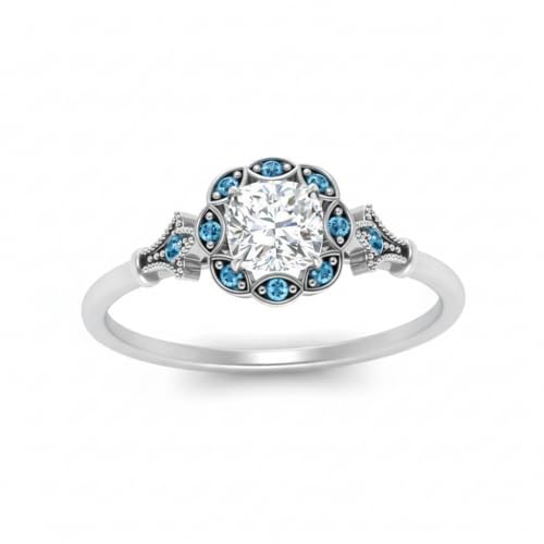 Image of Choose Your Gemstone Vintage Halo Diamond CZ Engagement Ring Sterling Silver Cushion Shape Vintage Engagement Rings Minimal Modern Design Birthday Gift Wedding Gift US Size 4 to 12