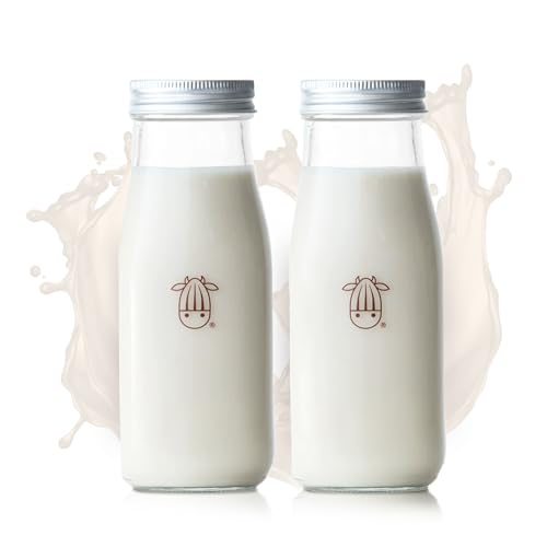 Almond Cow 300ml Glass Jar with Rust-Resistant Aluminum Cap - Reusable, Eco-Friendly Storage for Plant-Based Milk, Creamers, Wellness Shots, and Ingredients - Minimalist, Vintage-Inspired Design