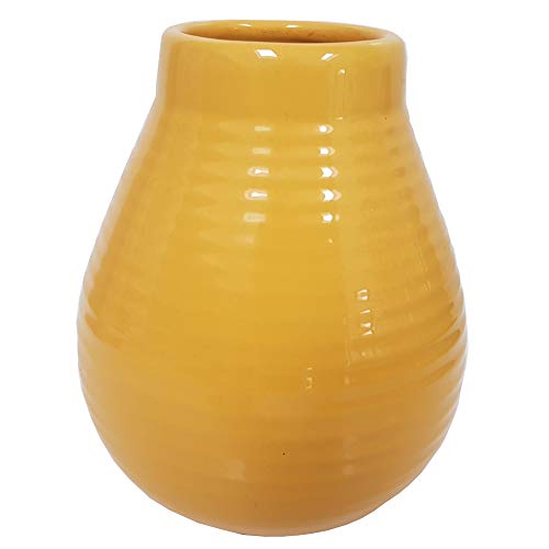 Gaucho Bruno Vaso Grande de Cerámica Yerba Mate - Reutilizable, Antideslizante y de Fácil Limpieza - Retiene el Calor, Ideal Para Uso En El Hogar Y En Viajes - Amarillo