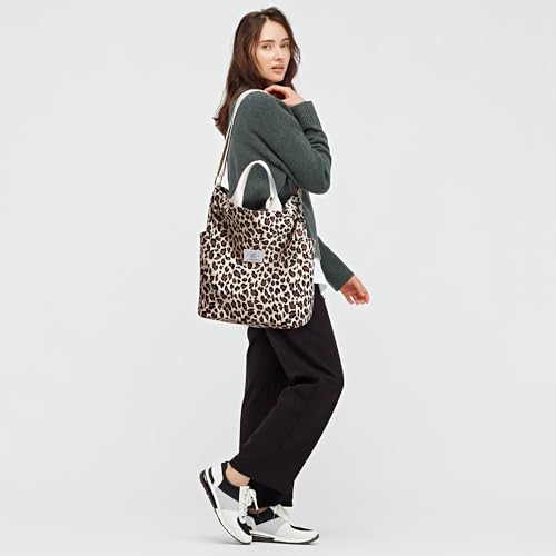 Image of KALIDI Corduroy Tote Bag, Large Slouchy Hobo Messenger Crossbody Bag | Anti Splash Zipper Side Pockets Shoulder Bag Adjustable Strap Lightweight Casual Work Shopping Women