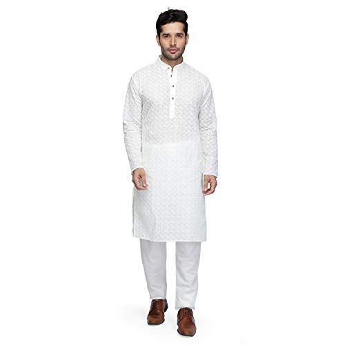 Image of Royal Kurta Men's Cotton Lucknowi Chikan Kurta Pyjama Set ()