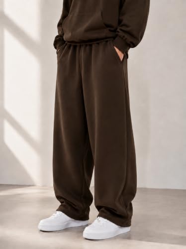 Image of 320 GSM Heavyweight Baggy Track Pants for Men | Oversized Fleece Sweatpants | Relaxed Fit Joggers with Deep Side Pockets | Winter Casual Lounge Wear | Elastic Waist with Drawstring