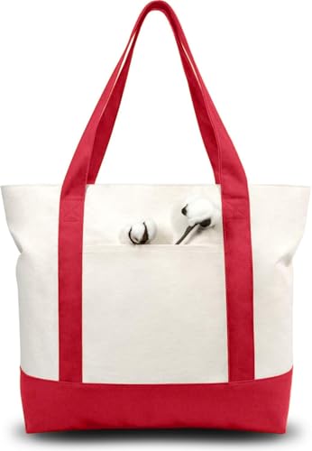 Image of 19x15 Inch Large Canvas Tote Bag | 100% Organic Reusable 330 GSM Cotton Handbag With Zipper Closure and Front Pocket for Shopping, Daily Use, Travel, Grocery, Gifting, Office and Storage