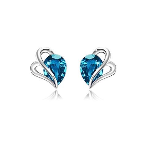 AOBOCO March Birthstone Gifts, 925 Sterling Silver Studs Earring, Heart Crystal Hypoallergenic Earrings Jewellery Gift for Her (Aquamarine) Cover
