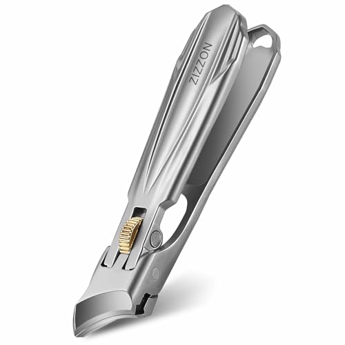 ZIZZON Wide Opening Jaw Angled Toe Nail Clippers for Thick or Ingrown Toenails, Ultra Sharp Nail Cutter with Catcher and Lock, Ergonomic Lever Clippers for Fingernails and Toenails