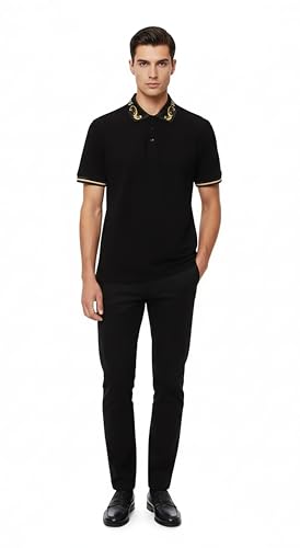 Versace Jeans Couture Black/Gold Mens Polo Shirt with Baroque Collar