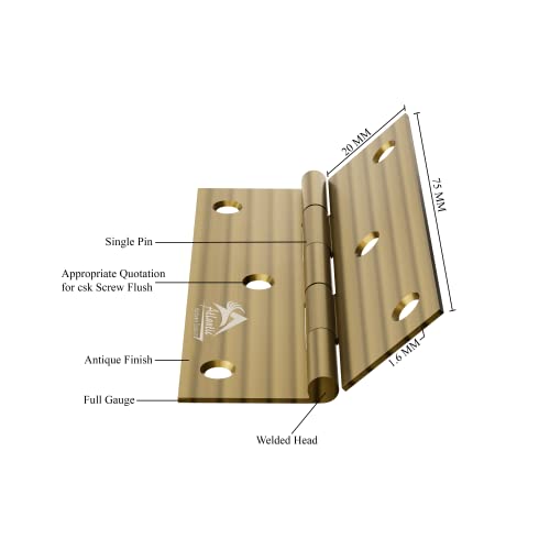 Image of Atlantic Window Door Hinges 3 Inch x 16 Gauge /1.7 MM Thickness Home, Office, Hotel for Main Window Door, Bedroom, Kitchen, Bathroom, Premium Stainless Steel Welded Head (Antique Finish,Pack of 12 Pcs)