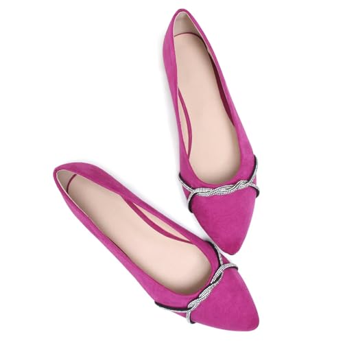 Image of TN TANGNEST Womens Casual Flats Chain Ballet Flats | Fashion Pointed Toe Rhinestone Flats, Comfort Slip On Dress Shoes for Business Work Office Wedding Party