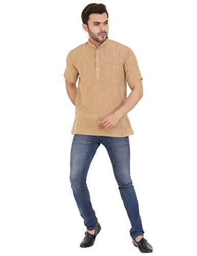 Image of LATEST CHIKAN Men's Cotton Regular Textured Short Kurta Half Sleeves - (SK-DJ)