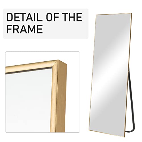 Image of NeuType 47 inchx16 inch Full Length Mirror with Standing Holder Aluminum Alloy Frame Floor Mirror Wall-Mounted Mirror for Living Room, Bedroom, Hanging or Leaning Against Wall, Golden (with Stand)