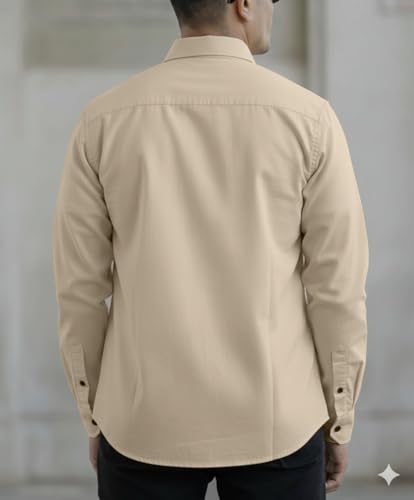 Virast Fashion Men's Black Casual Shirt, Long Sleeve Beige - Image 5