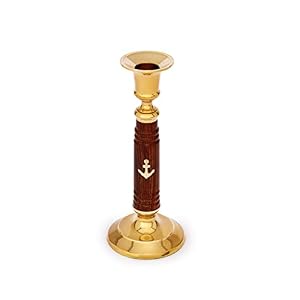 NKlaus maritimer Kerzenständer 17,5cm aus Holz und Messing, Gold