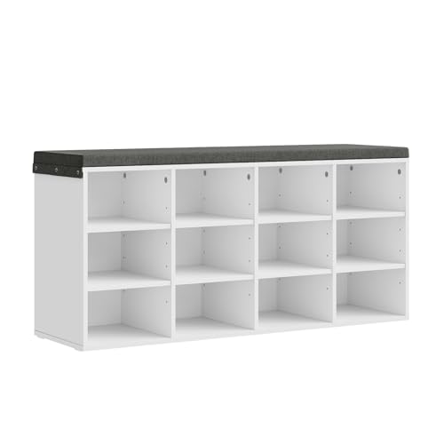 WOLTU Schuhbank weiß, Schuhregal mit Sitzbank 12 Fächern, Garderobenbank für Schuhaufbewahrung,...