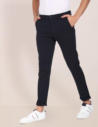 Image of Flat Front Textured Casual Trousers
