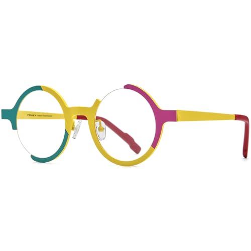 Image of FONEX Colorful Pure Titanium Glasses Frame Women Retro Round Eyeglasses