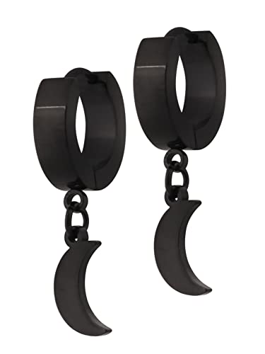 Sacina Black Crescent Moon Earrings - Gothic, Goth, Grunge & Emo Styles - Stainless Steel, No Gemstone