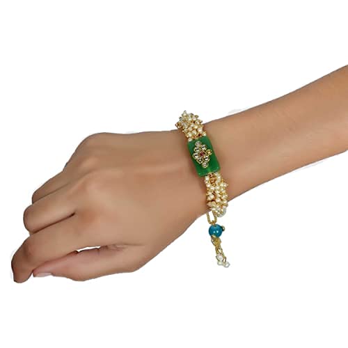Image of MANBHAR GEMS - Gold Plated Flower Couple Rakhi Rakshabandhan Bhaiya Bhabhi /sister /Bhai /Brother - Kundan Stone Rakhi /Special Bracelet /Moli Dora Rakhi /Roli Chawal For boys