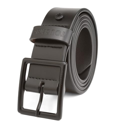 Men Genuine Leather Dress Belt with Single Prong Buckle, 100% Cow Leather Dress Belt for Jeans Khakis