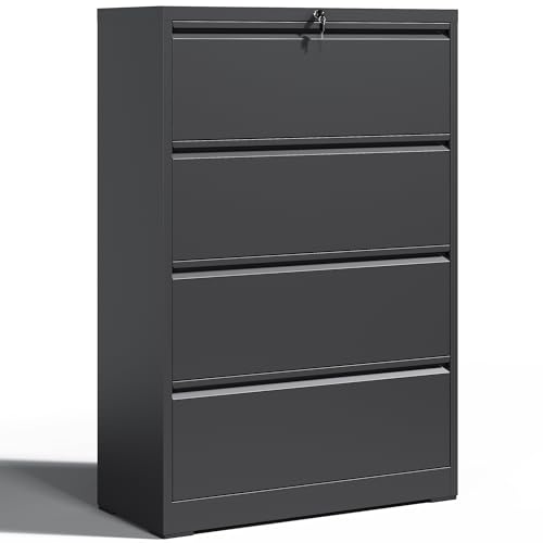 OPTYMIRA 4 Drawer Lateral File Cabinet with Lock Heavy Duty Large Metal Filing Cabinet Home Office...