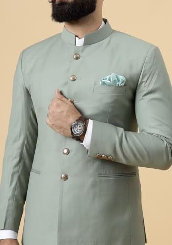 Men's Chinese Tunic Suit Mandarin Collar 2 Piece Slim Fit Traditional Uniform Groom Wedding Blazer Pant Set4