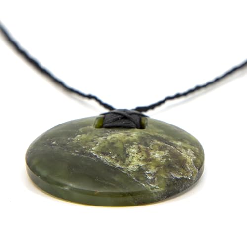 100% New Zealand Jade Necklace for Men and Women, Hand Carved Maori Necklace Jade Pendant for Men With Black Adjustable Cord, Pounamu Green Stone Necklace, Round Disc Nephrite Jade Necklace 1.6in4