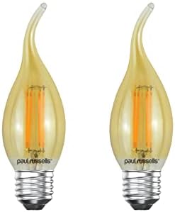 paul russells LED Filament Flame Candle Light Edison Screw E27, 35w Equivalent C35T 4W 380LM Lumens Lamps, 2200K Amber Bulbs, Energy Saving Chandelier Bent-Tip Lightbulbs, Pack of 2