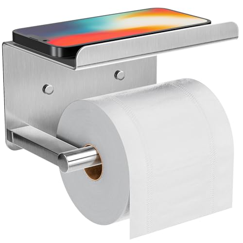 Self-Adhesive Toilet Paper Roll Holder - Wall Mount Or Adhesive Toilet Paper Holder with Shelf Toilet Roll Holder Tissue Holder for Bathroom Wall Toilet Paper Holder Stainless Steel Chrome