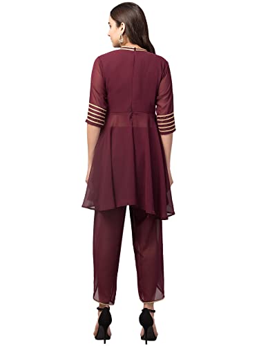 Image of Women's Georgette Regular Peplum Dhoti Salwar Set (Brown Color)