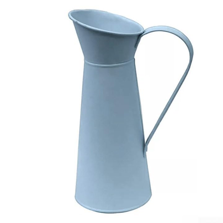 ZYWUOY Elegant Vintage Shabby Chic Flower Vase, Metal Jug, Blue Color