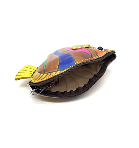 Genuine Leather 3D Butterfly Fish Coin Purse with removable wrist strap - A3