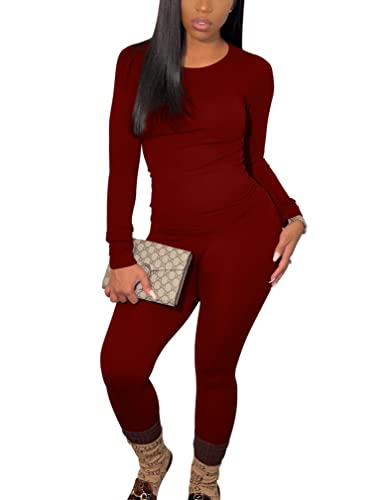 Image of BORIFLORS Women's 2 Piece Track Suits Outfits Workout Long Sleeve Top Jogger Legging Pants Sets