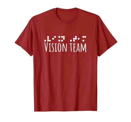Vision Team PVI Visual Braille Unisex Men Women School T-Shirt, Men, Cranberry Red, Large