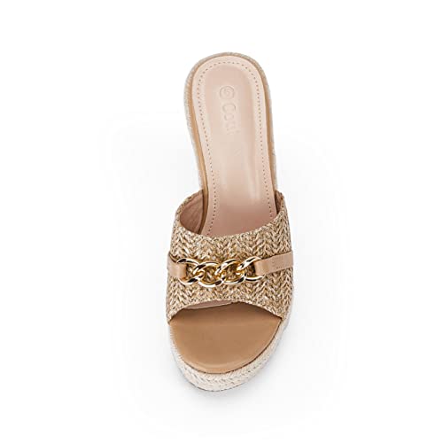 Image of Coutgo Women's Wedge Sandals Platform Espadrille Heel Chain Slip On Casual Summer Slides