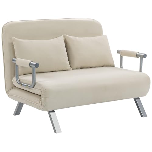 HOMCOM Canapé-lit 2 Places, Fauteuil Convertible avec Dossier réglable en 5 Positions, Chaise Longue avec 2 Coussins Inclus, canapé en revêtement Aspect...