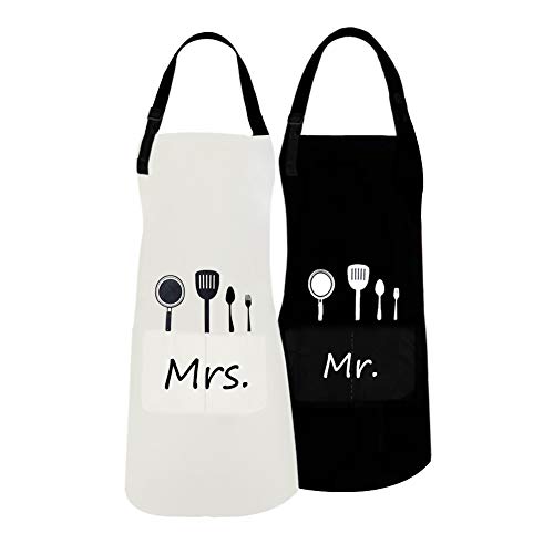 ETLEE Mr. and Mrs. Couple Aprons Set, Adjustable Kitchen Cooking Bib Apron Wedding Anniversary