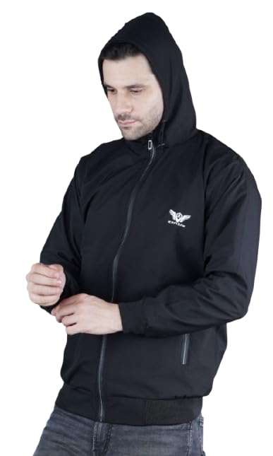 Linaria Regular Fit Men's Black Hooded Zip-Up Jacket, Casual Wear-picture-31