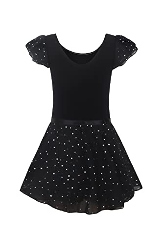 Image of EQSJIU Ballet Leotards for Girls with Removable Skirt Combo Tie Ruffle Sleeve Outfit