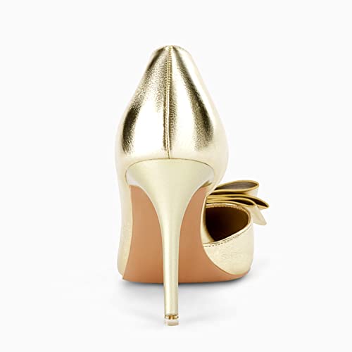 Image of Womens Bow Heels Closed Pointed Toe Dress Shoes Stiletto Slip on Wedding Pumps